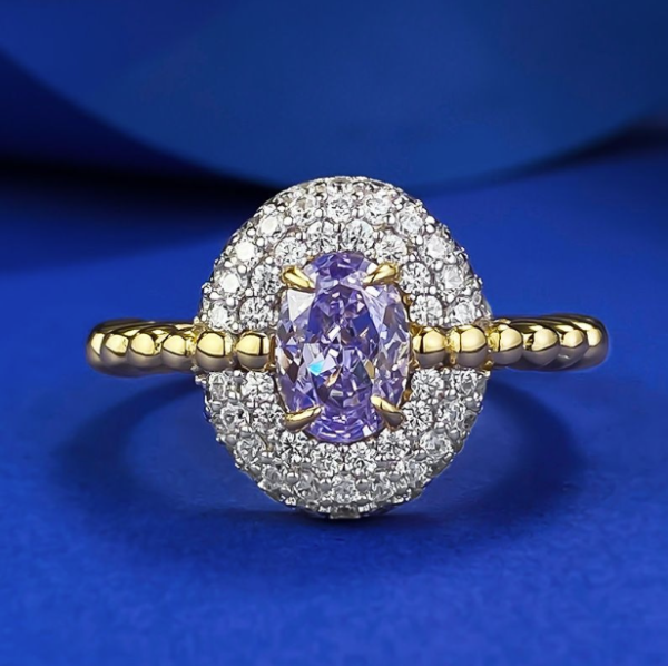 Gentle Purple Diamond Ice Flower Cutting S925 Silver Ring
