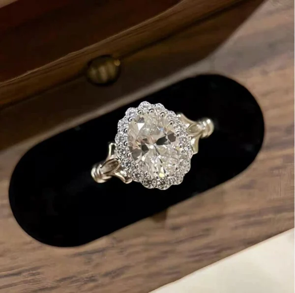 Crown oval diamond ring