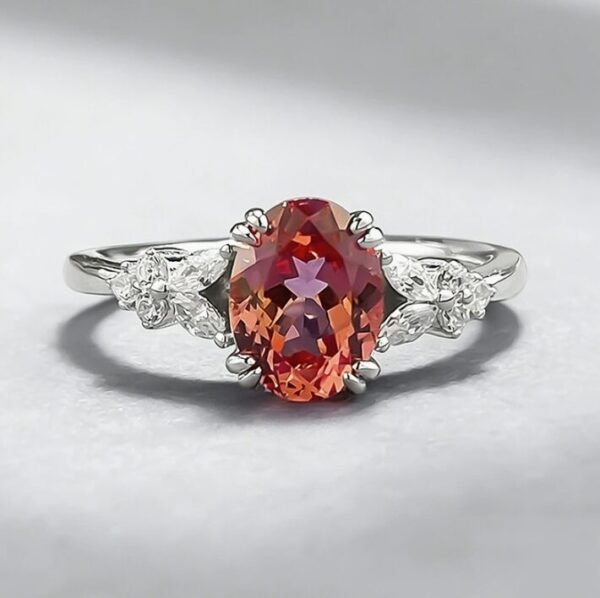 Vintage Inspired Oval Ametrine CZ Silver Ring